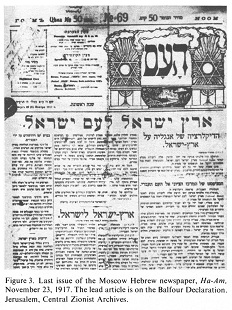 Balfour Declaration, Moscow, Hebrew newspaper