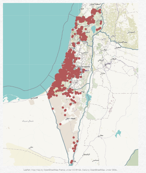 Rocket alert map from October 7 - courtesy INSS